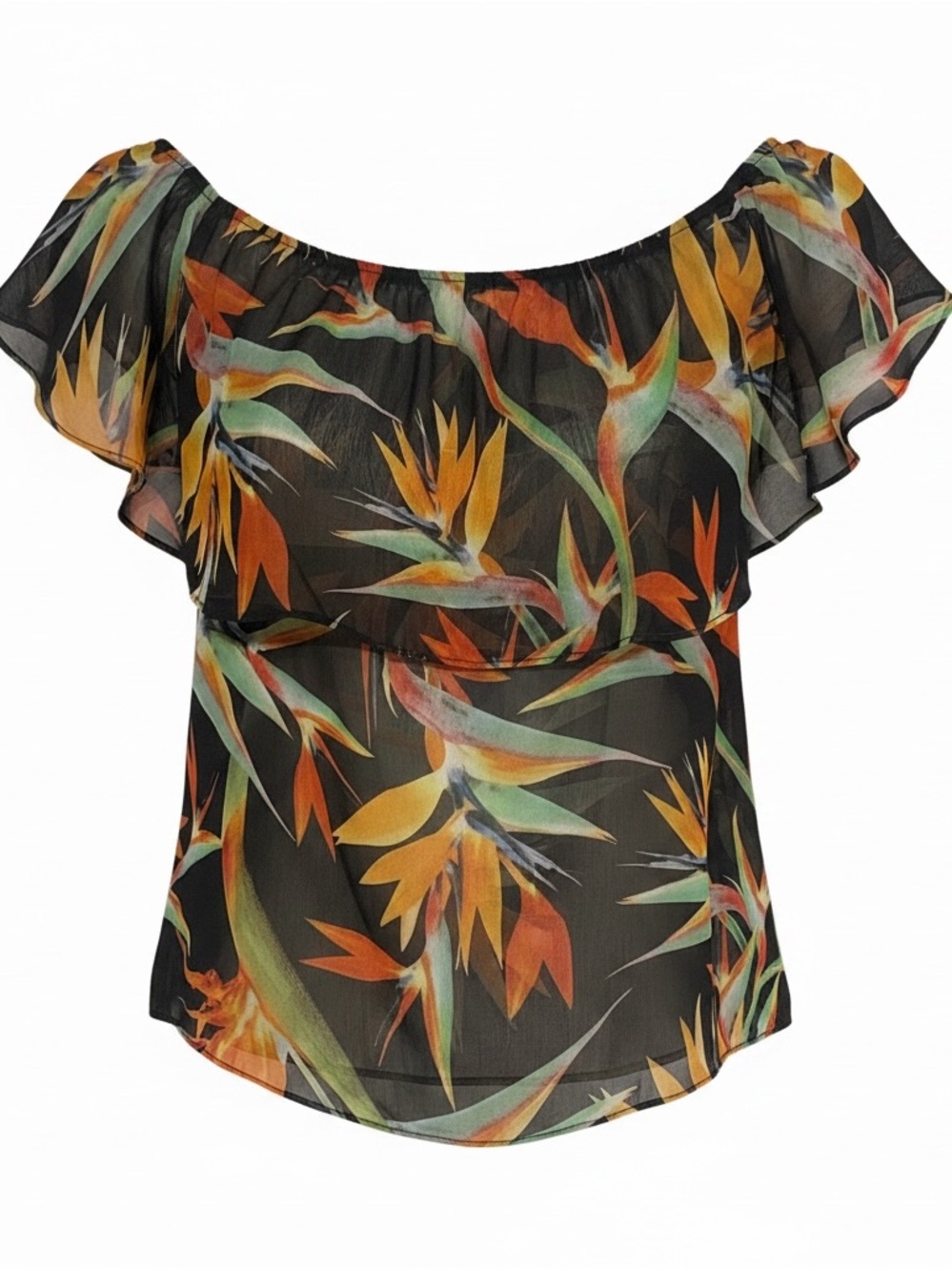 Show Me Your MuMu Black Off-Shoulder Tropical Floral Blouse